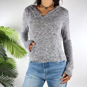 Vintage Gray Casual Indie Grunge Lightweight Pull Over Hoodie Long Sleeve Top /S